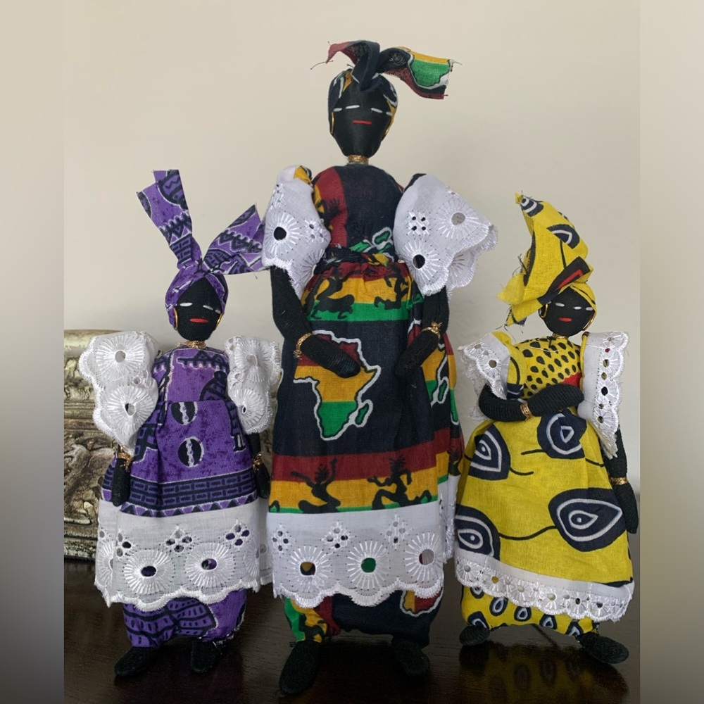 Beautiful African Folk Art Cloth Dolls/Figurines ~ Mother & Daughter’s Set of 3
